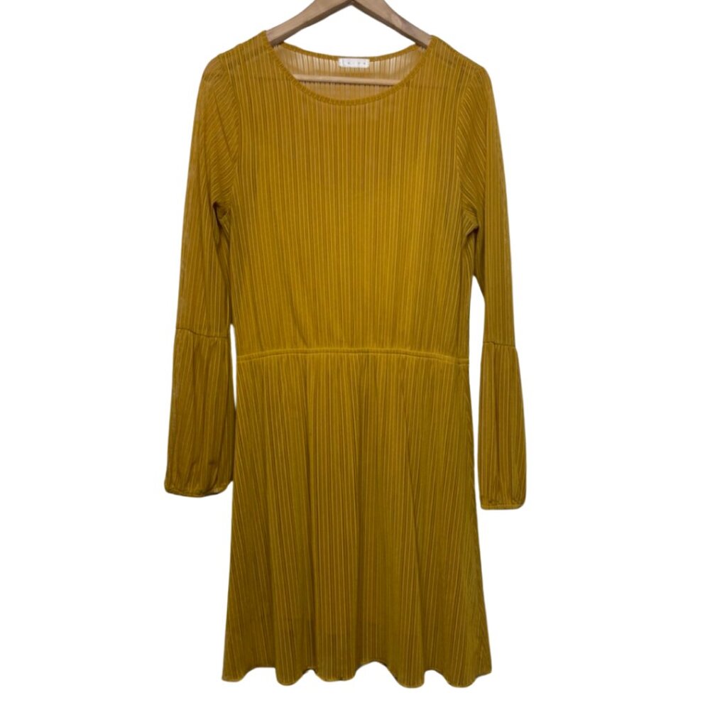 LEITH | Mustard Yellow Blouson Sleeve Ribbed Mini Dress | Size L